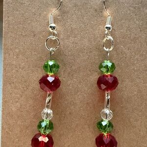 Elegant Red and Green Beaded Earrings Style #013